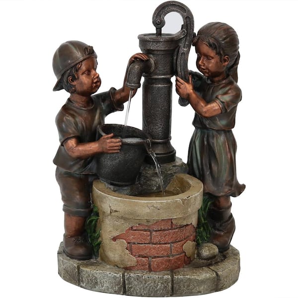 Sunnydaze Decor 24 in. Jack and Jill at Water Pump and Well Outdoor Cascading Fountain