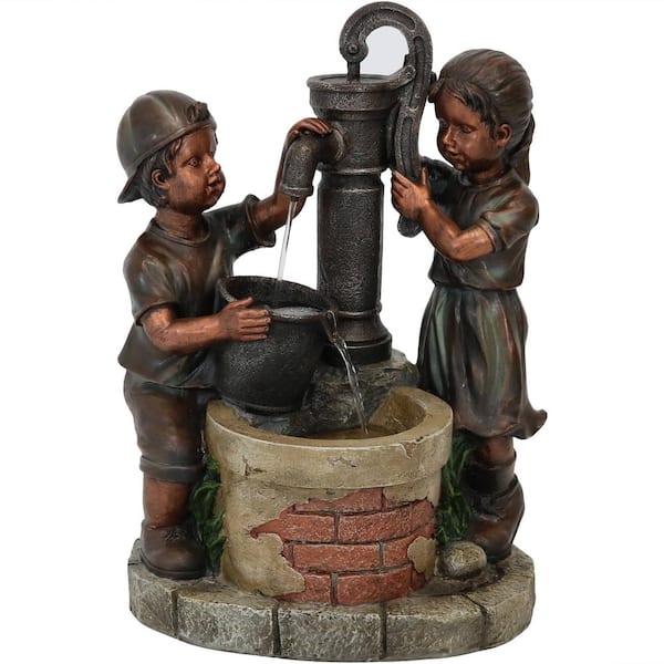 Sunnydaze Decor 24 in. Jack and Jill at Water Pump and Well Outdoor ...