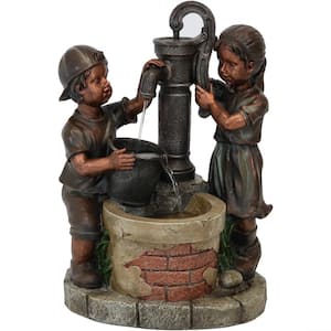 24 in. Jack and Jill at Water Pump and Well Outdoor Cascading Fountain