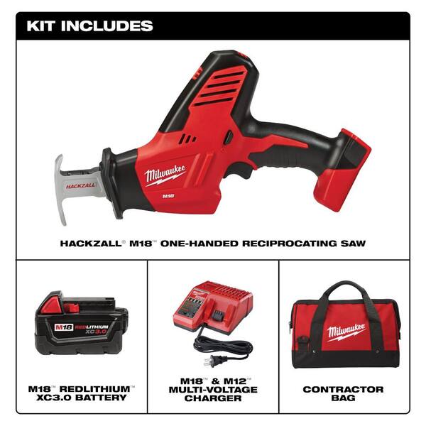 Milwaukee - M18 18V Lithium-Ion Cordless HACKZALL Reciprocating Saw Kit with (1) 3.0Ah Battery, Charger and Tool Bag