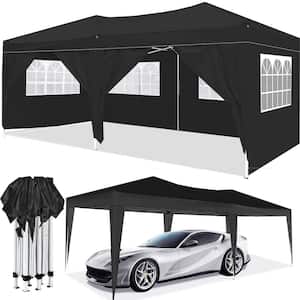 10 ft. x 20 ft. Pop Up Canopy Outdoor Portable Garage Party Folding Tent with 6 Removable Sidewalls + Carry Bag, Black