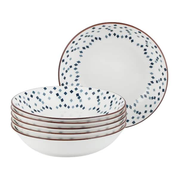 20 fl. oz. Porcelain Stackable Portion Control Shallow Salad Pasta and Soup Serving Bowl Set (Set of 6)