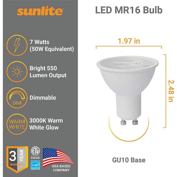 Sunlite 50-Watt Equivalent PAR16 Energy Star and Dimmable GU10 Base LED Light Bulb in Warm White 3000K (6-pack)