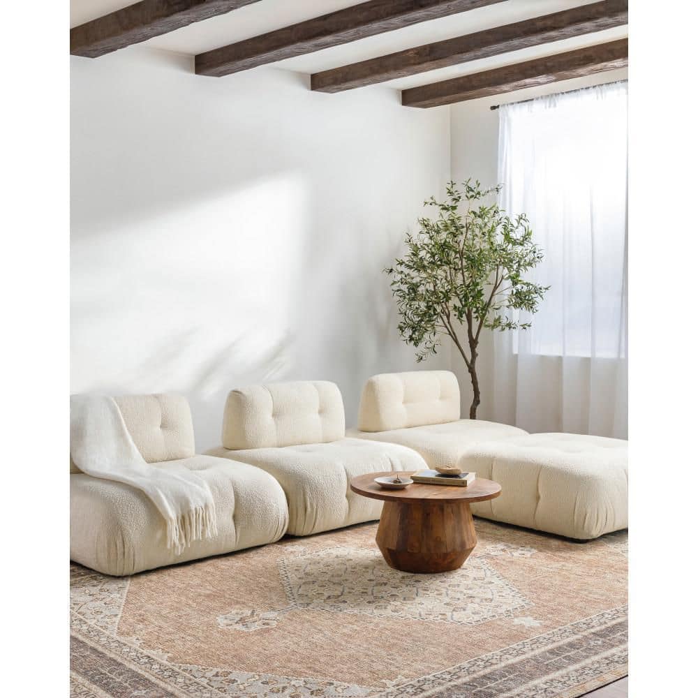 Lila Terracotta and Beige Medallion Polyester Area Rug 7'10" x 10'