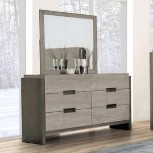 2pc Burnett Stone Gray Modern 6-Drawer 64 in. Wide Dresser with Mirror