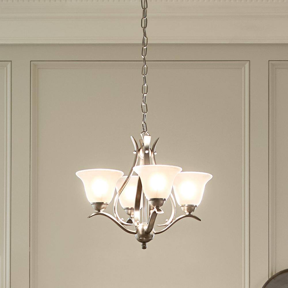 Dover 18 in. 4-Light Brushed Nickel Transitional Shaded Bell Mini Chandelier for Dining Room price history on PriceWatchPro