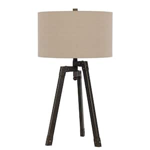 32 in. Charcoal Metal Table Lamp with Tan Drum Shade