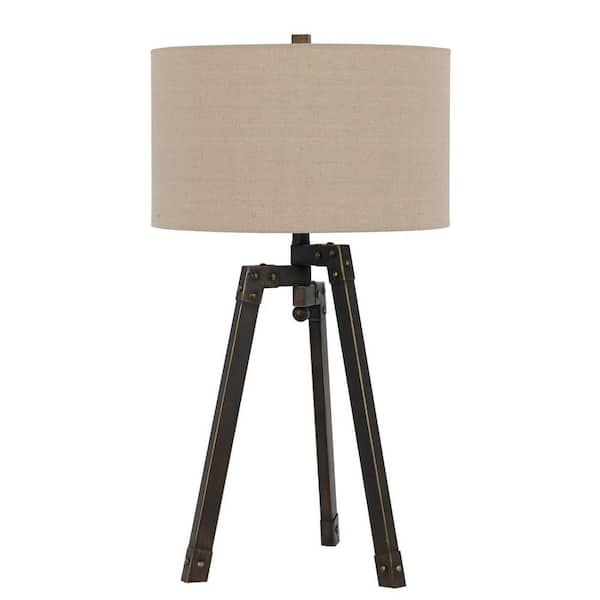 HomeRoots 32 in. Charcoal Metal Table Lamp with Tan Drum Shade