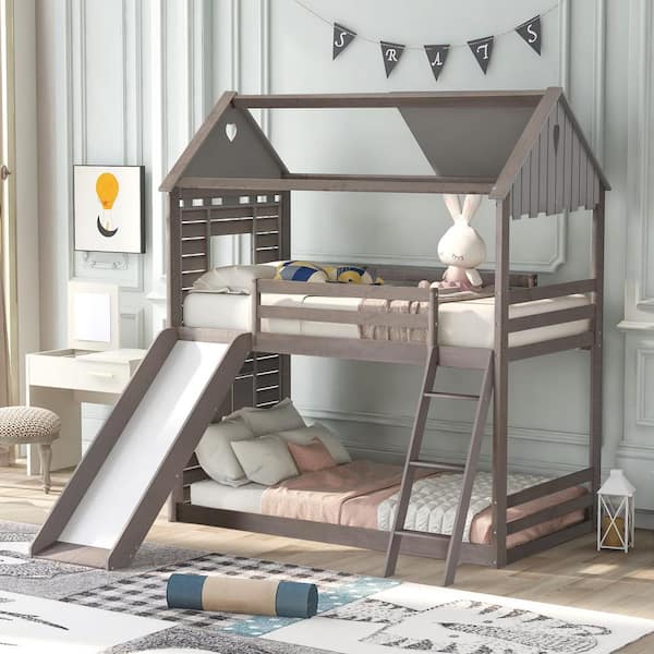 Eer Antique Gray Twin Over Bunk, Antique Wooden Bunk Beds With Stairs