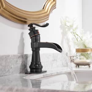 Single Handle Single Hole Bathroom Faucet with Deckplate Included, Pop Up Drain, Water Supply Hoses in Oil Rubbed Bronze