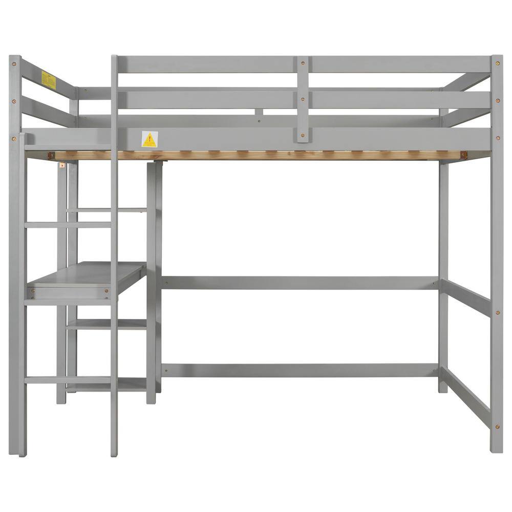 URTR Full Size Wood Gray Loft Bed with Desk, Full Size Loft Beds with ...