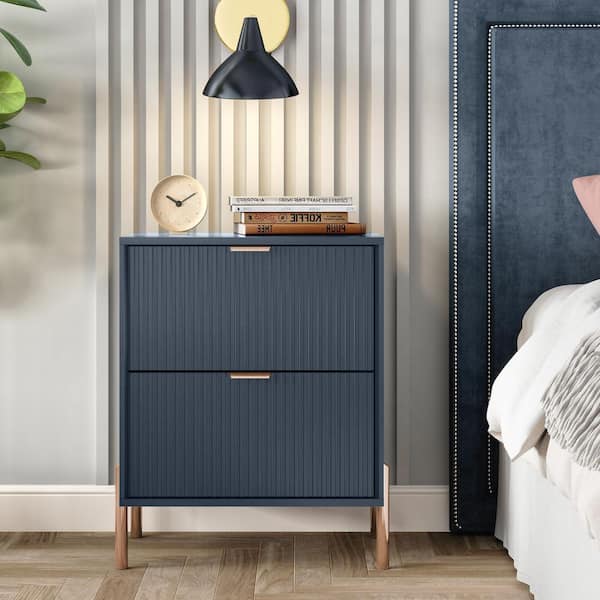 FESTIVO Modern Accent Navy 2-Drawers 20 in. Wide Nightstand with Stylish Rose Gold Metal Handle