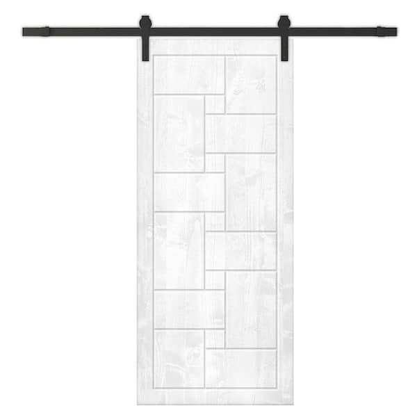 CALHOME 30 in. x 80 in. White Stained Pine Wood Modern Interior Sliding Barn Door with Hardware Kit