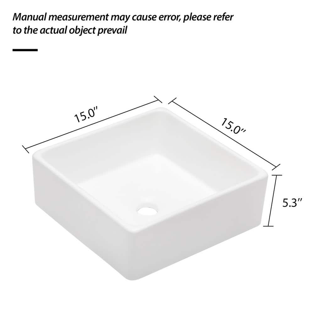 15'' x 15'' White Gloss Ceramic Square Vessel Sink