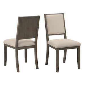 Gray Wood Finish Cream Boucle Fabric Dining Chair (Set of 2)