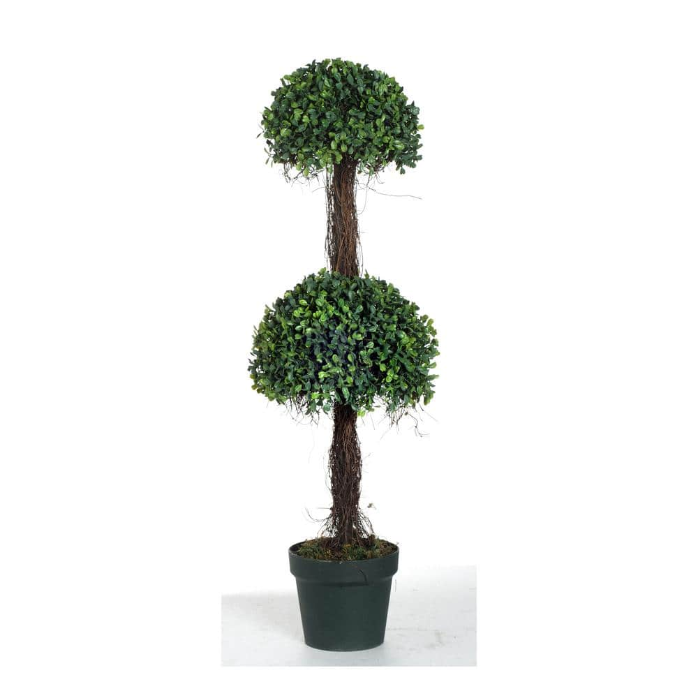 A & B Home 2-Tier Potted Boxwood Green/Black Artificial Topiary