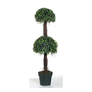 2-Tier Potted Boxwood Green/Black Artificial Topiary