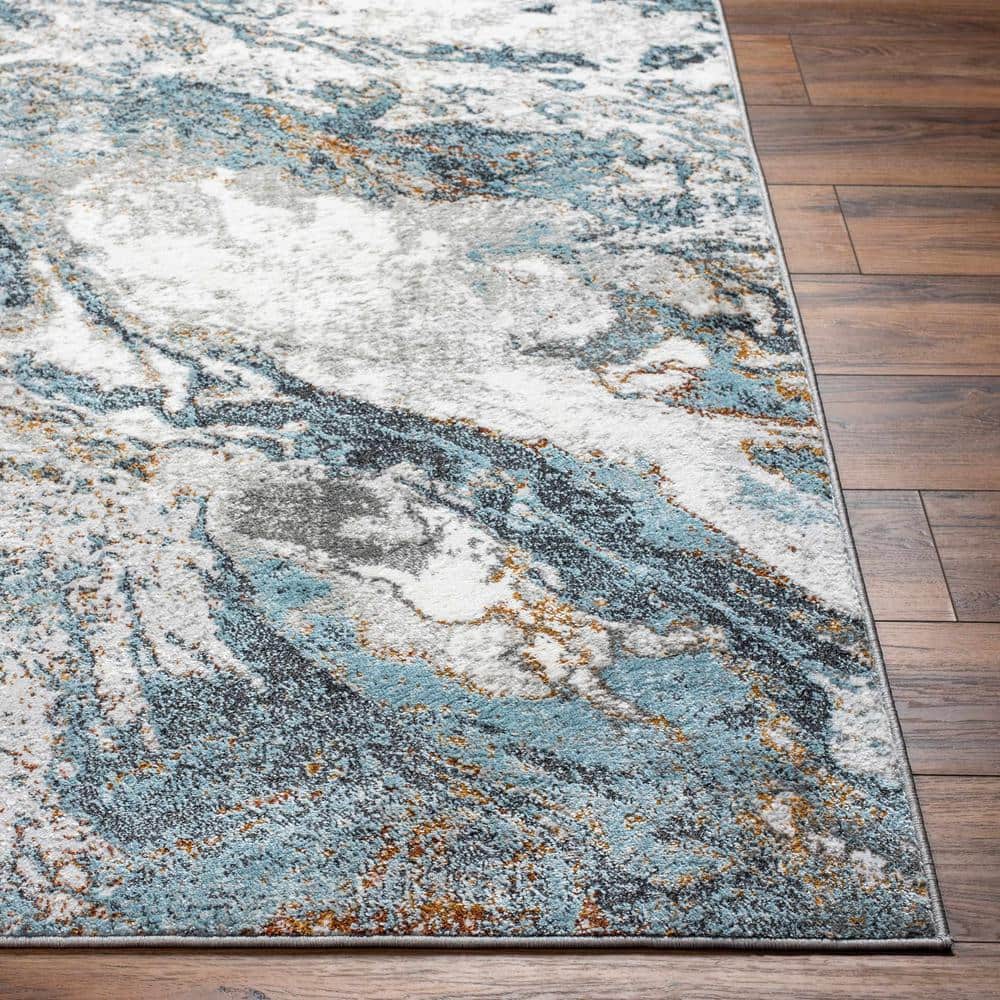 Liverpool Blue and Gray Abstract Medium Pile Area Rug