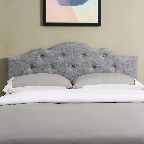 JAYDEN CREATION Alicia Grey Upholstered Tufted 61.25 in. Wide Headboard with Diamond Button and Wooden Legs