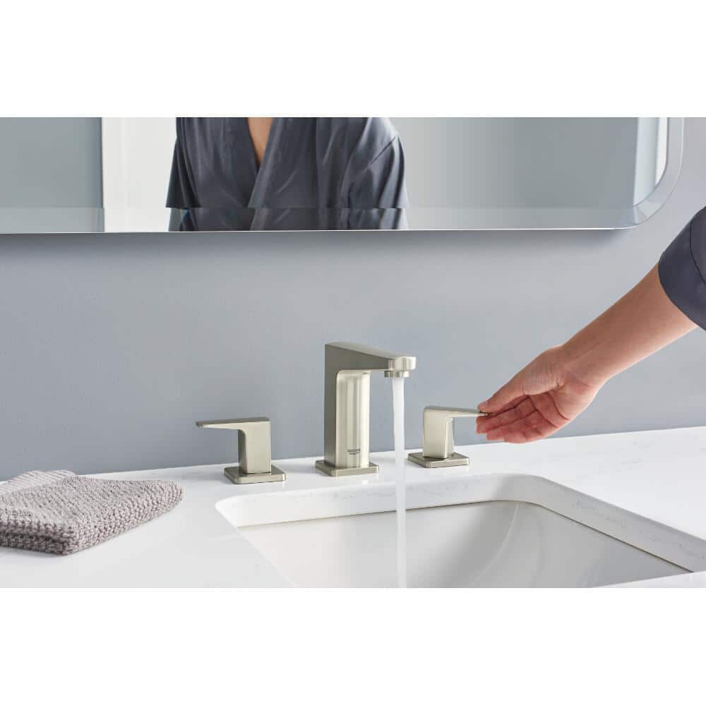 Brushed Nickel Modern Widespread Bathroom Faucet with Lever Handles
