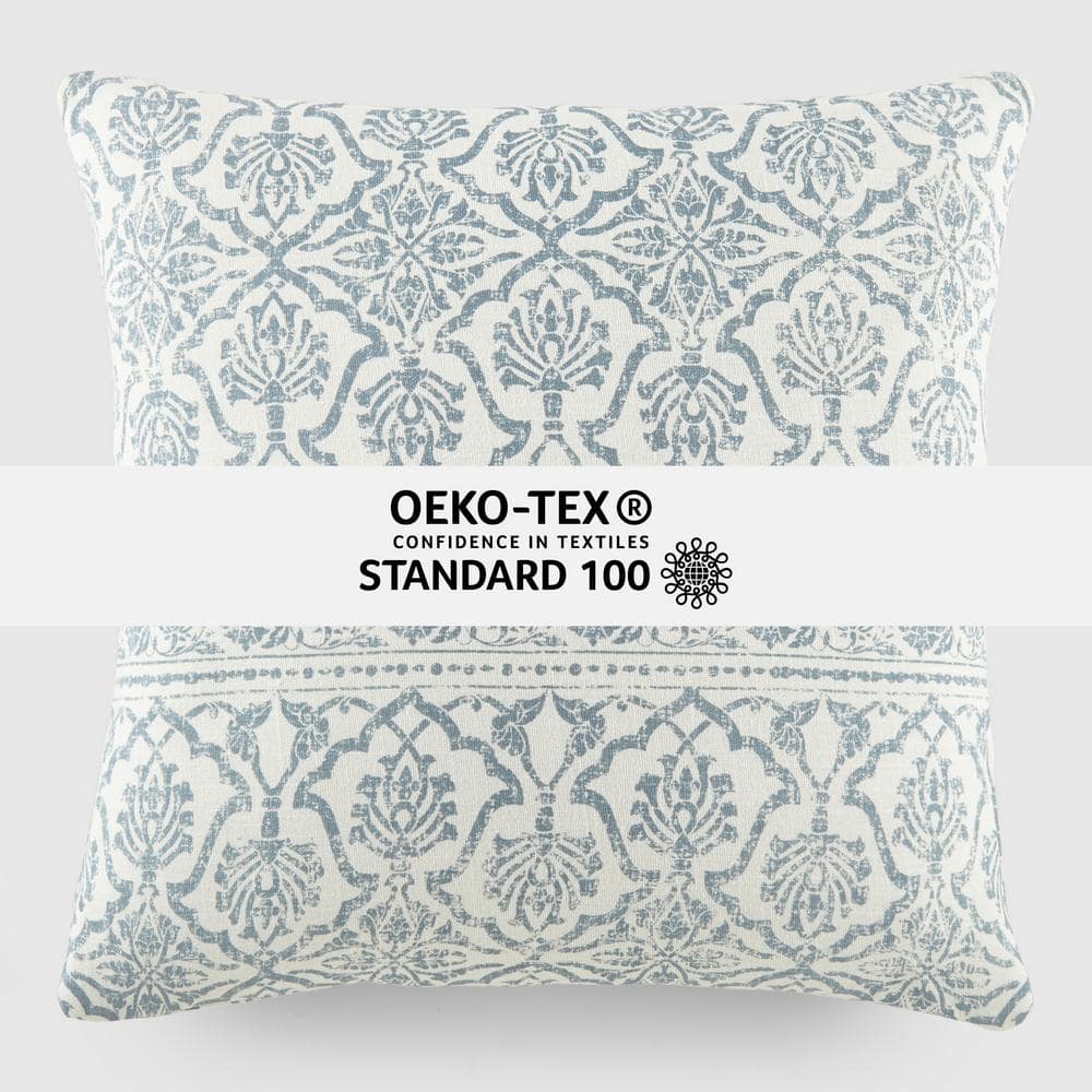 Elegant Light Blue Cotton Floral Square Throw Pillow
