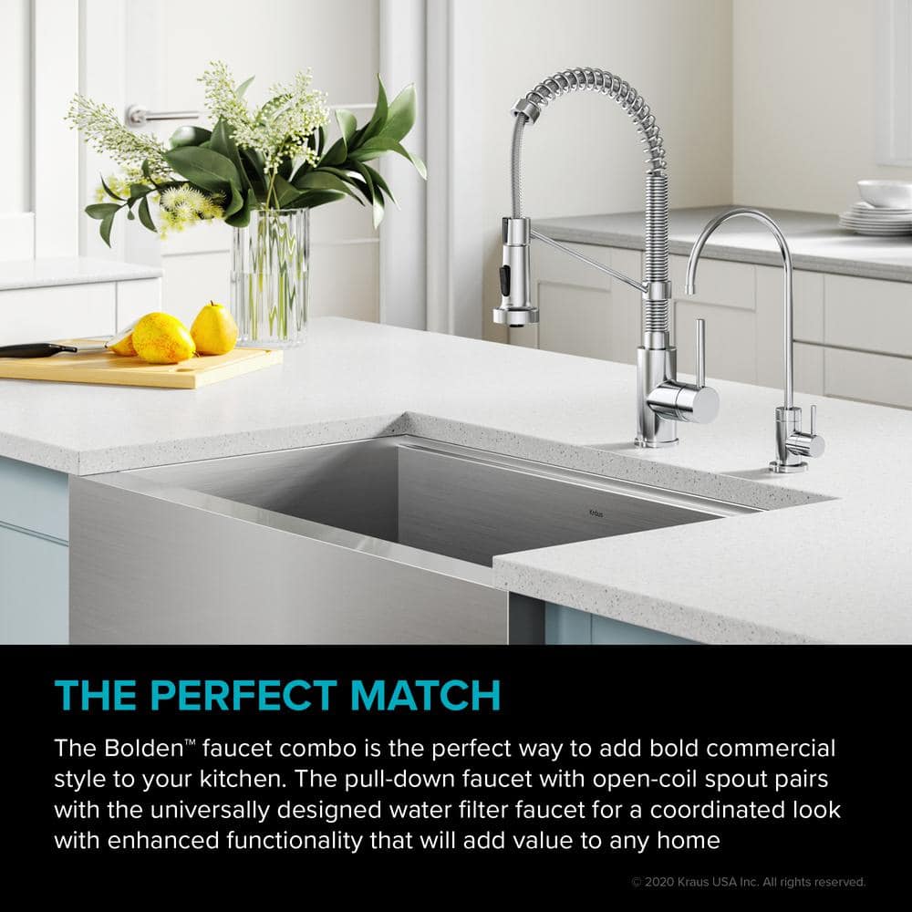 Chrome Commercial Style Pull-Down Kitchen Faucet with Drinking Water Dispenser