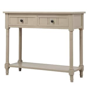 35.43 in. Antique Gray Rectangle Wood Console Table with Two Drawers and Bottom Shelf Retro Grey