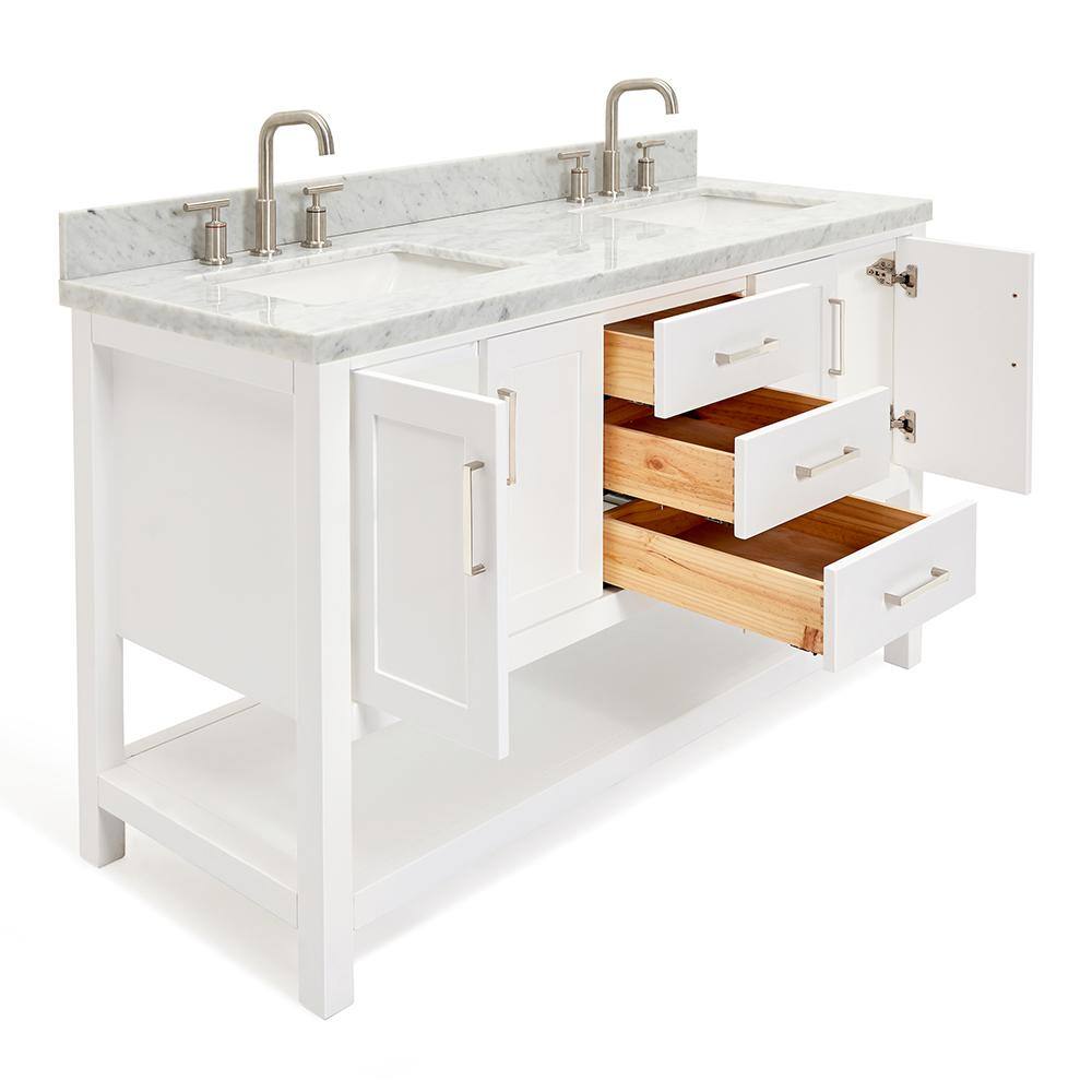 Magnolia 61" White Double Sink Bathroom Vanity with Marble Top