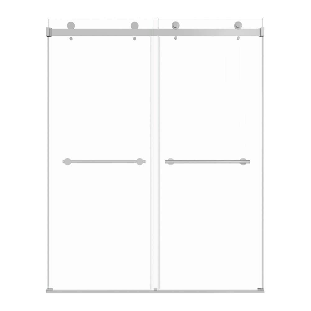 "55-60 in. W x 72 in. H Double Sliding Frameless Shower Door in Brushed Nickel with 1/4"" Clear Tempered Glass" price history on PriceWatchPro
