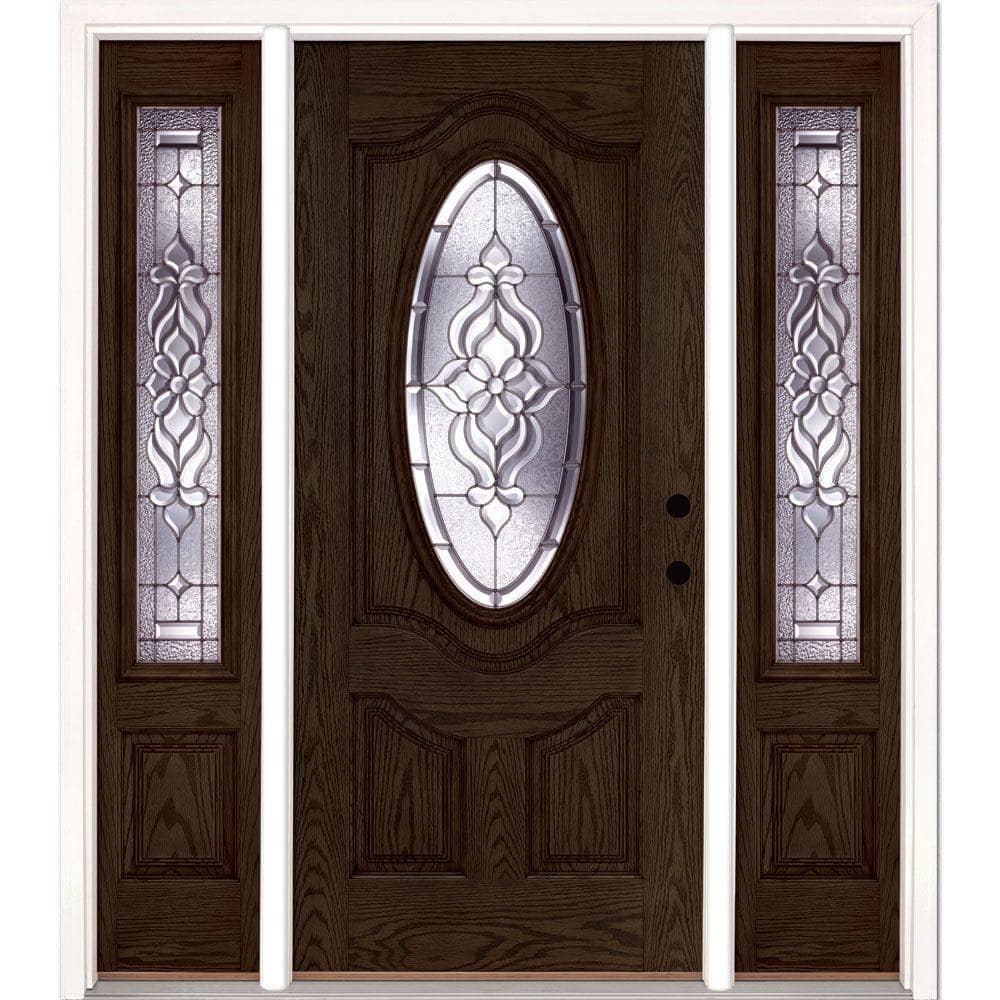 67.5 in.x81.625 in. Lakewood Zinc 3/4 Oval Lite Stained Walnut Oak Left-Han