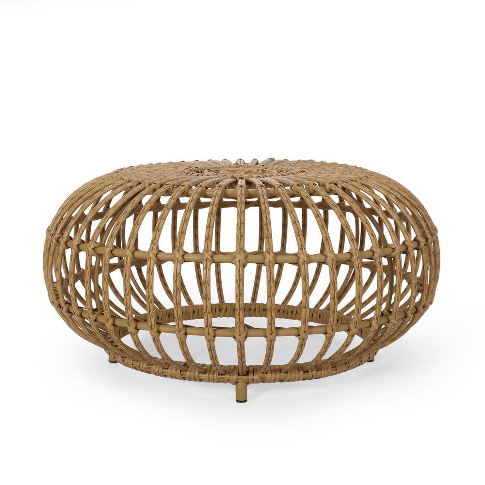 Light Brown Round Faux Rattan Outdoor Coffee Table
