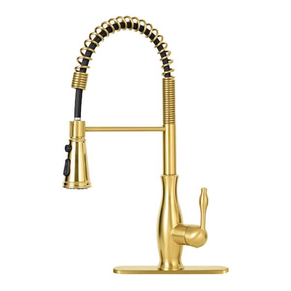 Akicon Brushed Gold 18.12 in. H Single-Handle Pull-Down Sprayer Kitchen Faucet with 360° Spout Swivel