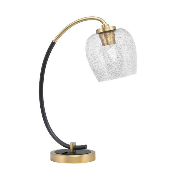 Unbranded Delgado 18.25 in. Matte Black and New Age Brass Piano Desk Lamp with Smoke Bubble Glass Shade