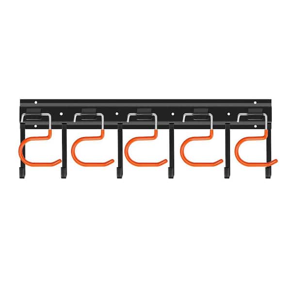 17 in. Black Metal Heavy Duty Wall Rack with Hooks Easy Install Garage Shed Organizer Holds 66 lbs. (4-Pack)