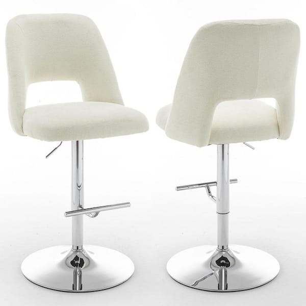 Jovana 41 in. Boucle Fabric Beige Low Back Metal Frame Adjustable Bar Stool with Swivels (Set of 2)