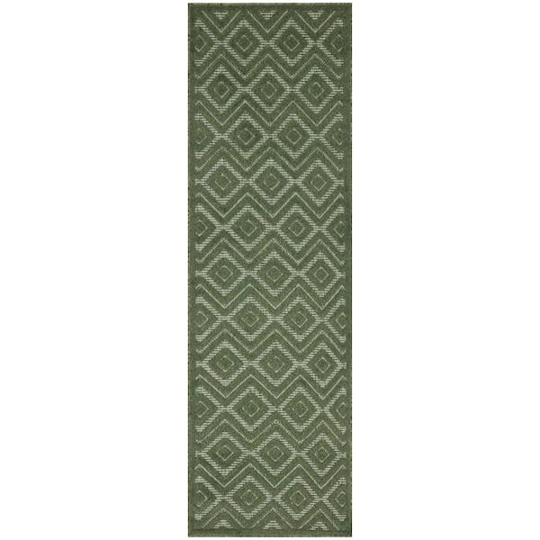 Versatile Green 2 ft. x 6 ft. Diamond Contemporary Runner Indoor Area Rug