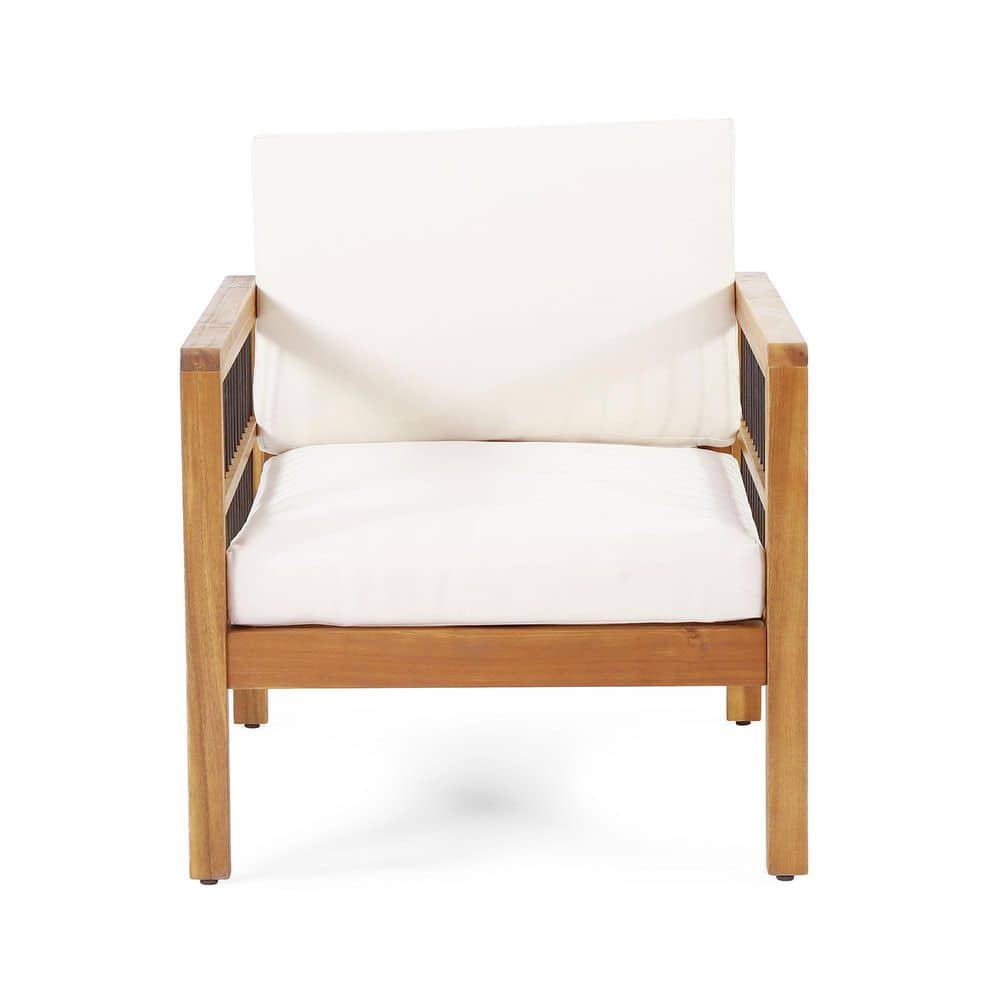 Teak Deep Seating Acacia Wood and Wicker Outdoor Lounge Chair with Soft Beige Cushion price history on PriceWatchPro