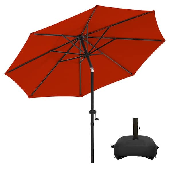 PASAMIC 10 ft. Market Patio Umbrella with Base and Push Button Tilt in Red