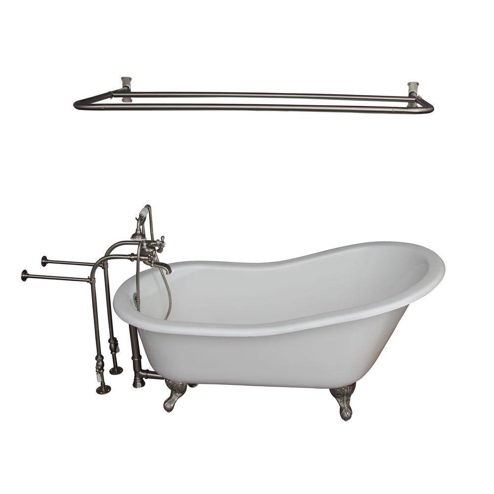 5 ft. Cast Iron Ball and Claw Feet Slipper Tub in White with Brushed Nickel