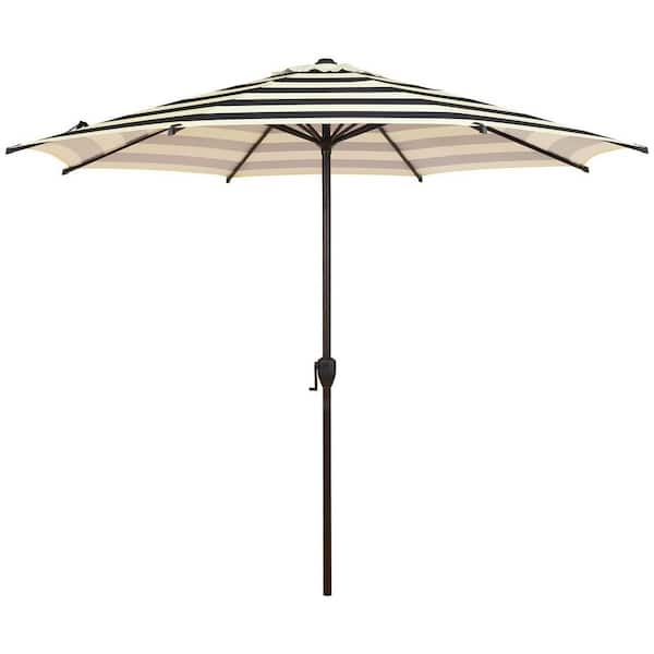 Unbranded 9 ft. Steel Market Tilt Patio Umbrella in Black and White Stripe