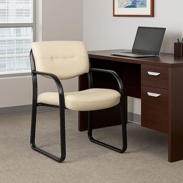 Kate Faux Leather Upholstered Ergonomic Guest Chair in Beige and Black with Non-Adjustable Arms