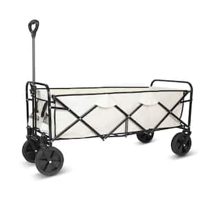 8 cu. ft. Steel White Extended Folding Garden Cart with Anti-Slip Wheels, Adjustable Handle and Side Pockets