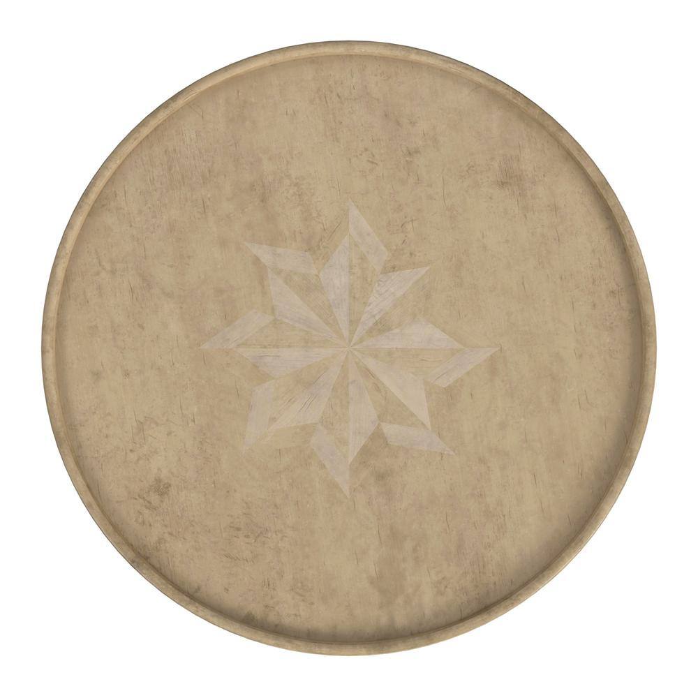 Dalton Antique Beige Round Wood Accent Table with Shelf