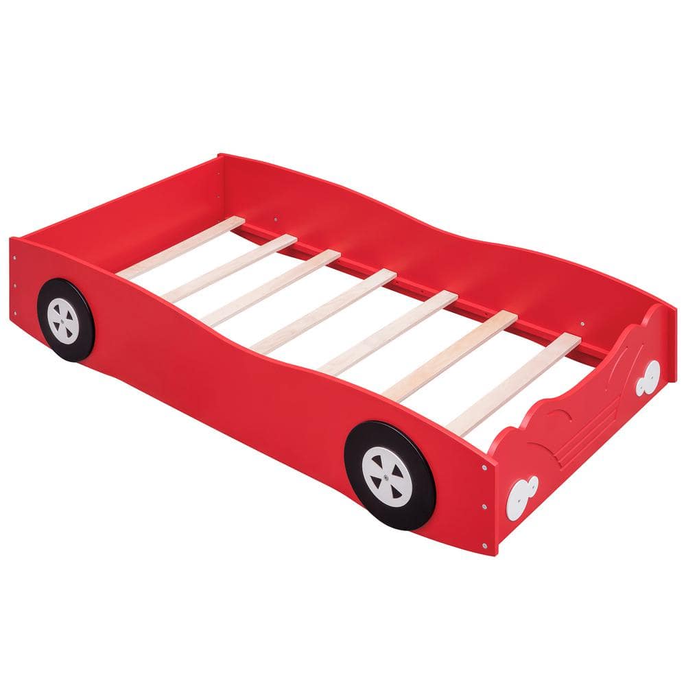 Angel Sar Red Kids Twin Size Car-Shaped Wood Platform Bed AA000413 ...