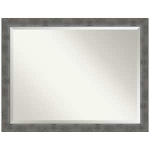 Forged Pewter 44 in. W x 34 in. H Wood Framed Beveled Wall Mirror in Silver