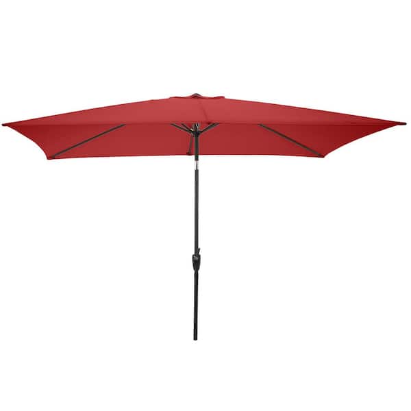Pure Garden 10 ft. Rectangular Tilt Market Patio Umbrella with Push Button in Red