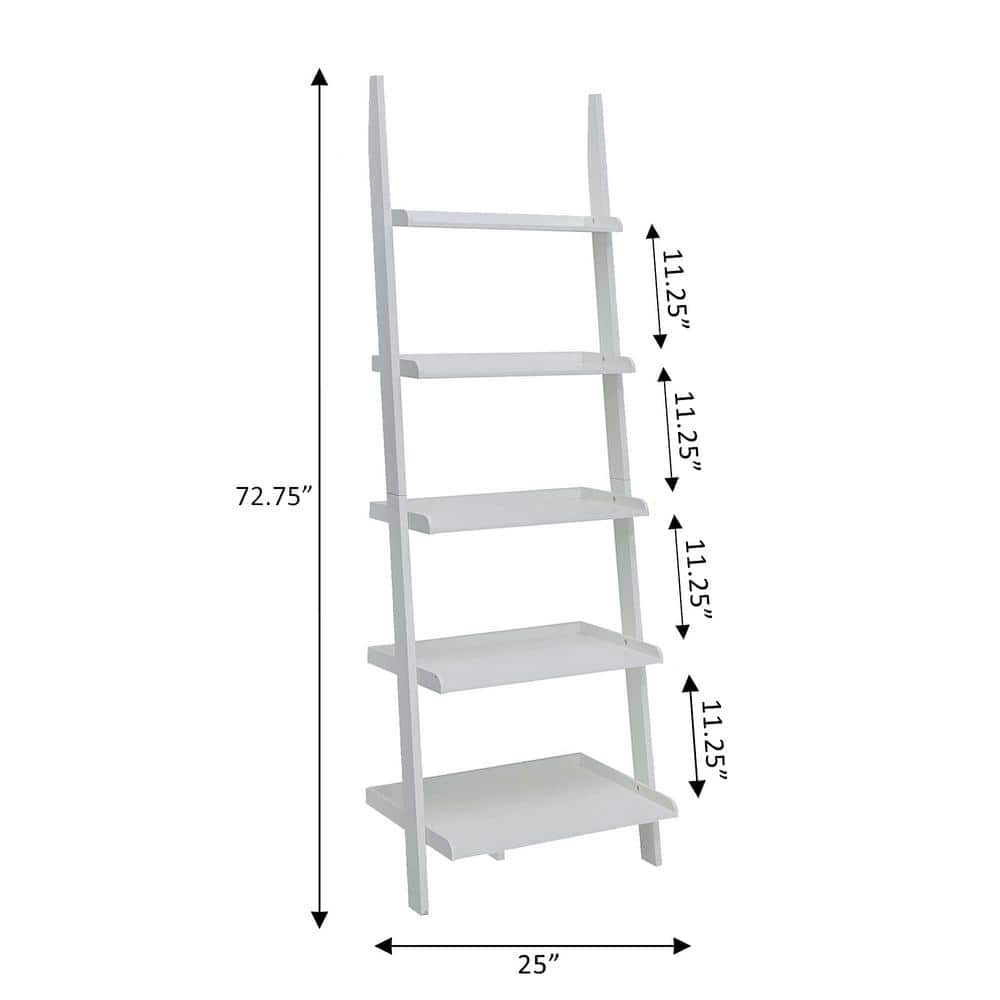 White Wooden Leaning Bookshelf Ladder with Five Shelves