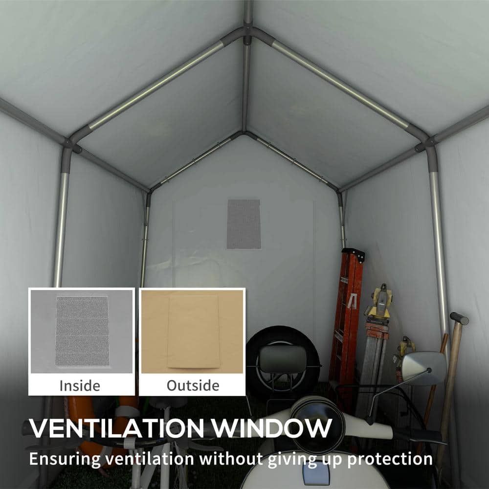 Beige 7' x 12' Portable Storage Tent with Windows