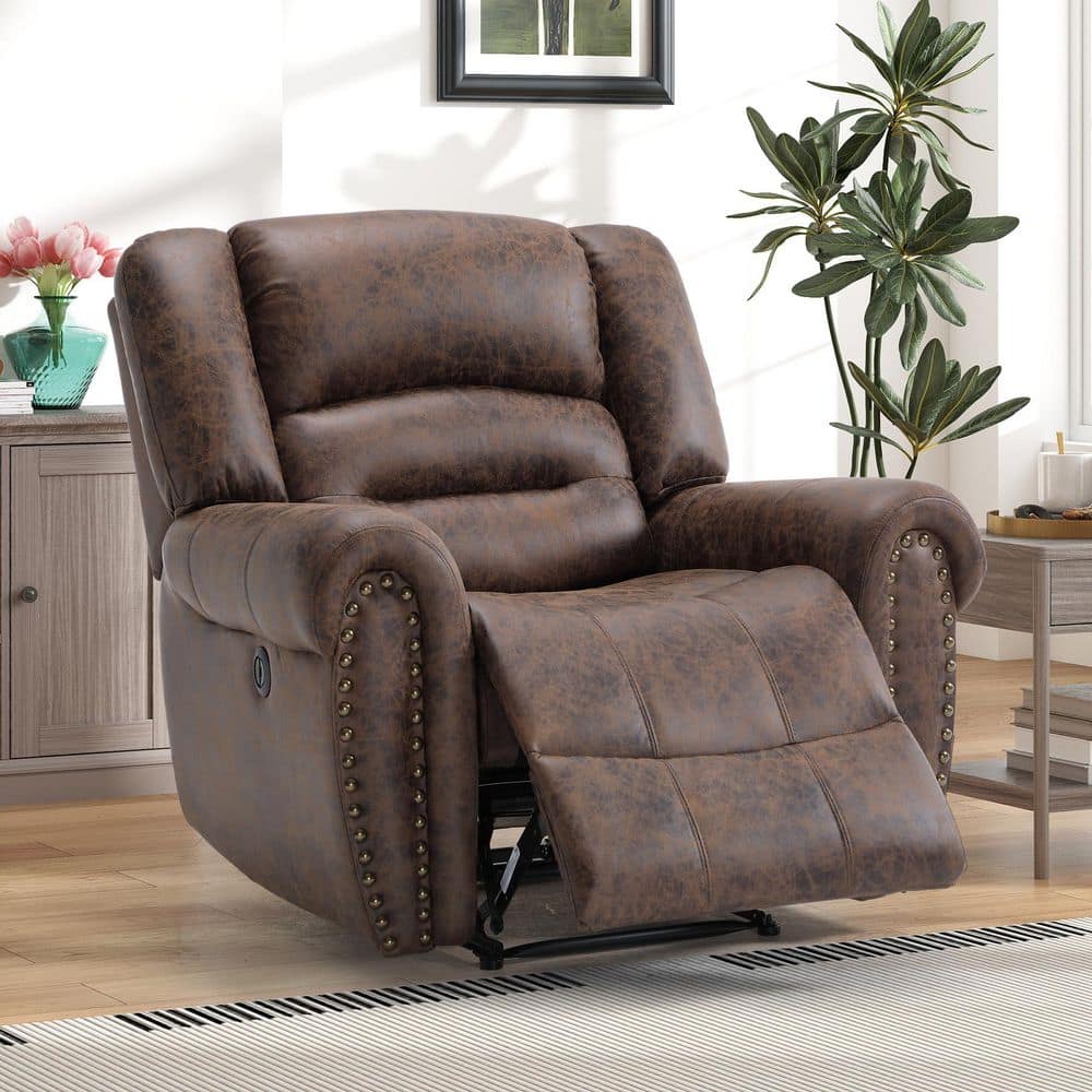 Bestier 40.5 in. W Brown Vegan Leather Manual Power Recliner with
