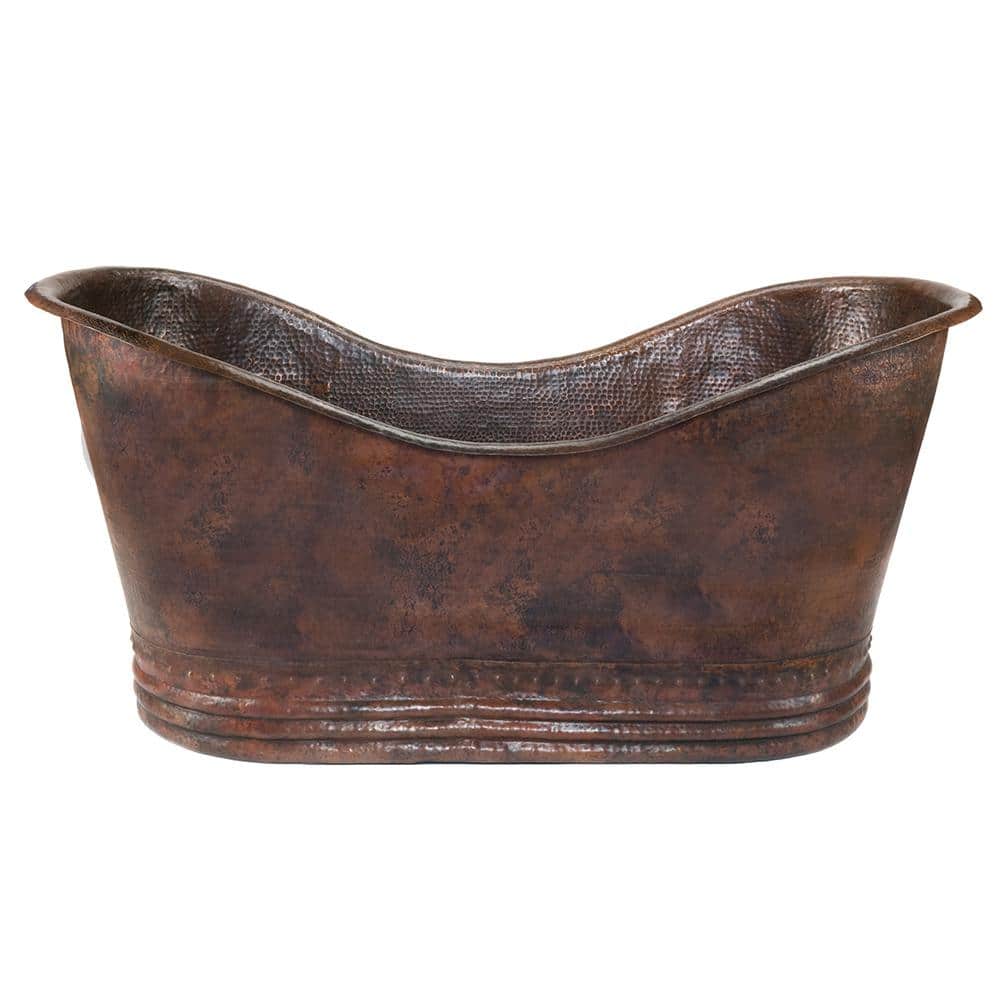 67" Oil Rubbed Bronze Hammered Copper Double Slipper Bathtub
